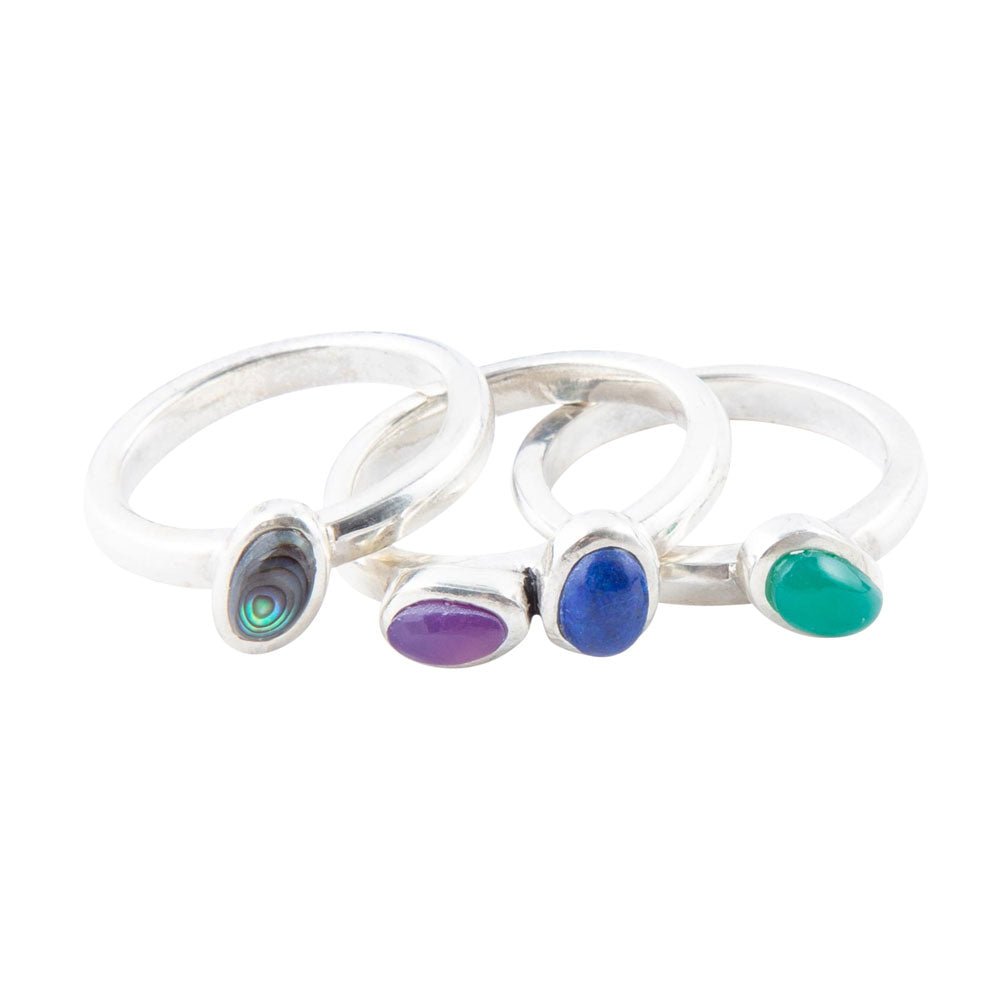 Peacock Colorful Multi-Stone and Sterling Silver Ring Set Barse Jewelry