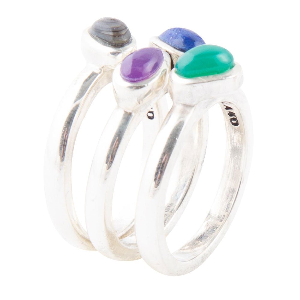 Peacock Colorful Multi-Stone and Sterling Silver Ring Set Barse Jewelry