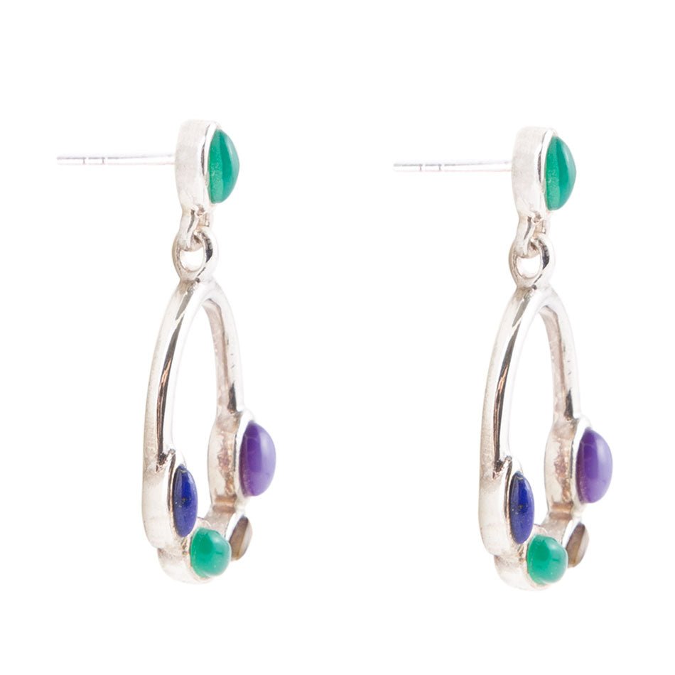 Peacock Multi-Stone Sterling Silver Earrings Barse Jewelry