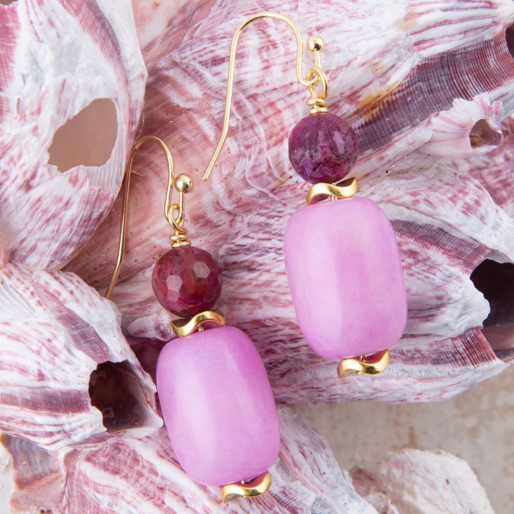 Peony Fuchsia Pink Agate Golden Drop Earrings Barse Jewelry