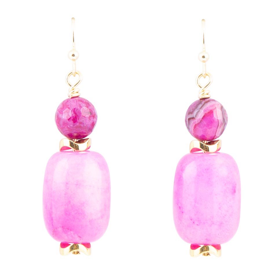 Peony Fuchsia Pink Agate Golden Drop Earrings Barse Jewelry