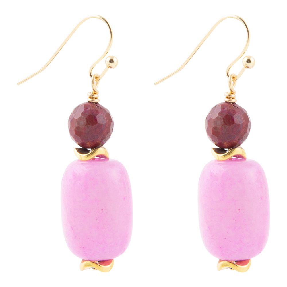 Peony Fuchsia Pink Agate Golden Drop Earrings Barse Jewelry