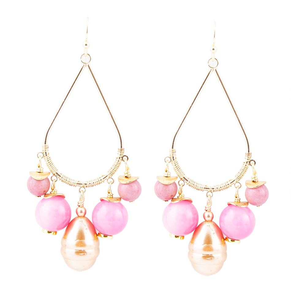 Peony Fuchsia Pink Jade Golden Drop Earrings Barse Jewelry