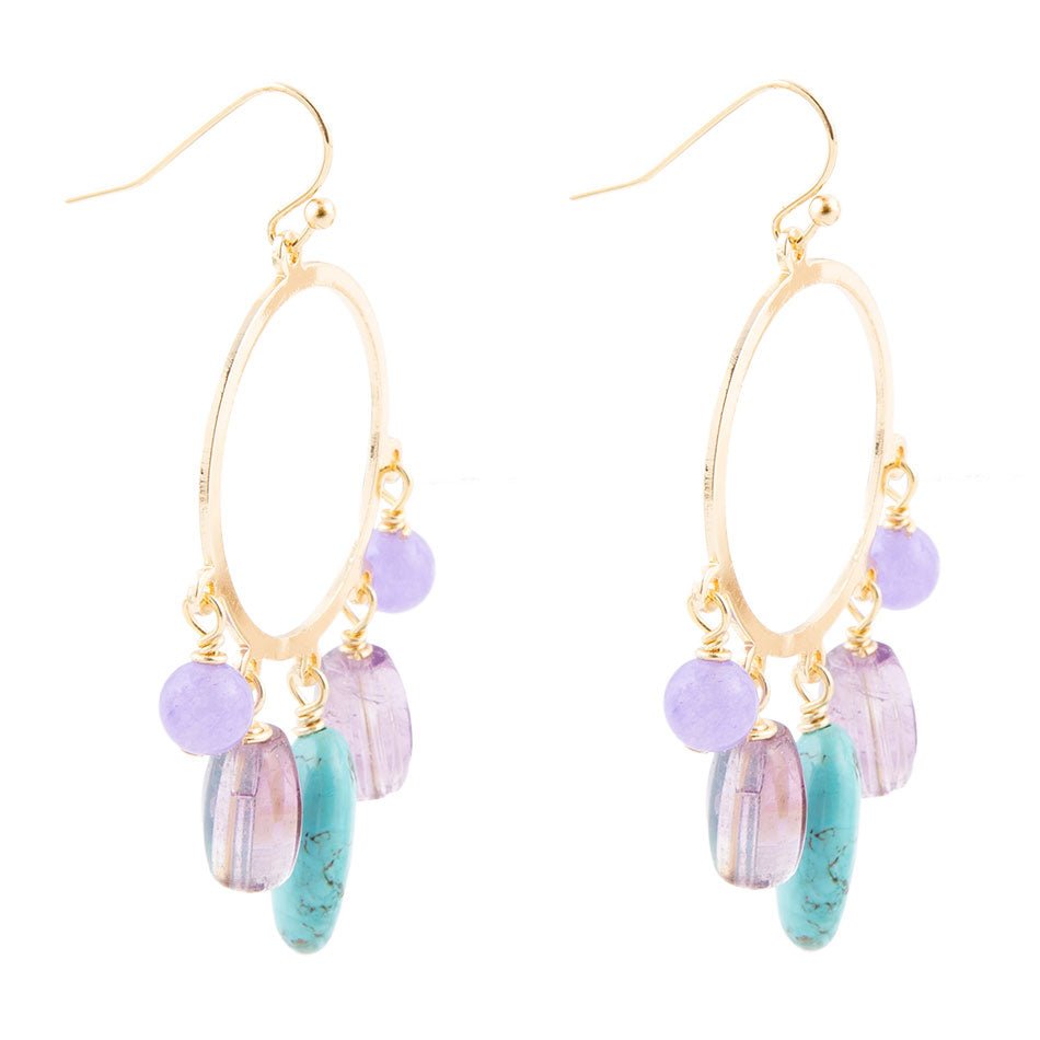 Purple Periwinkle Amethyst and Blue Magnesite Golden Chandelier Earrings Barse Jewelry