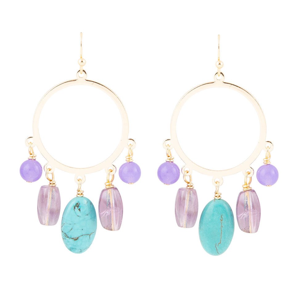 Purple Periwinkle Amethyst and Blue Magnesite Golden Chandelier Earrings Barse Jewelry