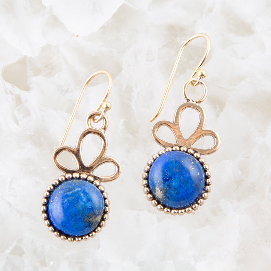 Petals of Blue Lapis Drop Golden Earrings Barse Jewelry