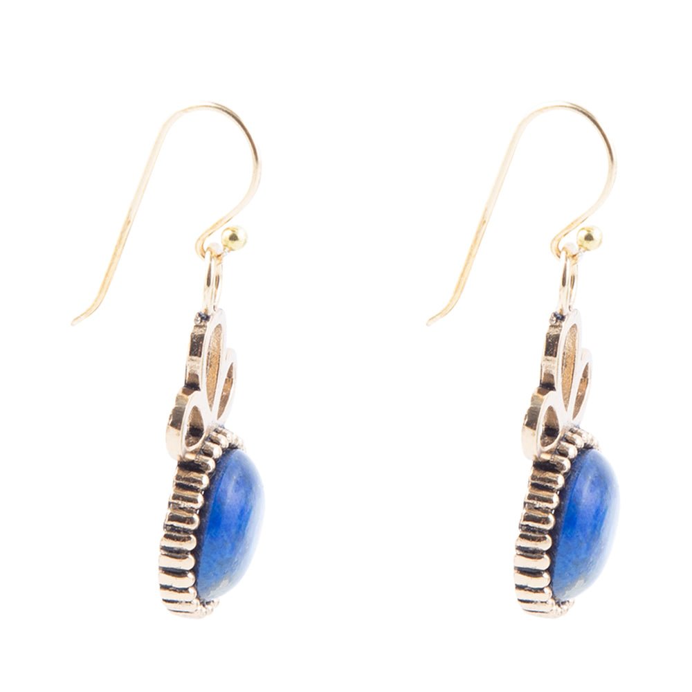 Petals of Blue Lapis Drop Golden Earrings Barse Jewelry