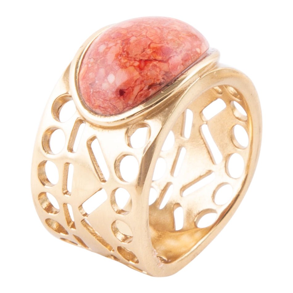 Pharoah Orange Sponge Coral and Golden Bronze Ring Barse Jewelry