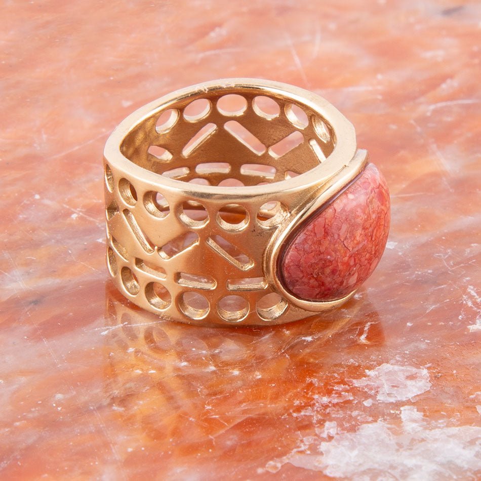 Pharoah Orange Sponge Coral and Golden Bronze Ring Barse Jewelry