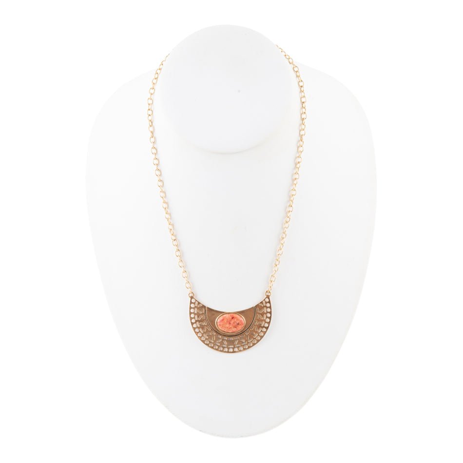 Pharoah Orange Sponge Coral Pendant and Golden Bronze Necklace Barse Jewelry
