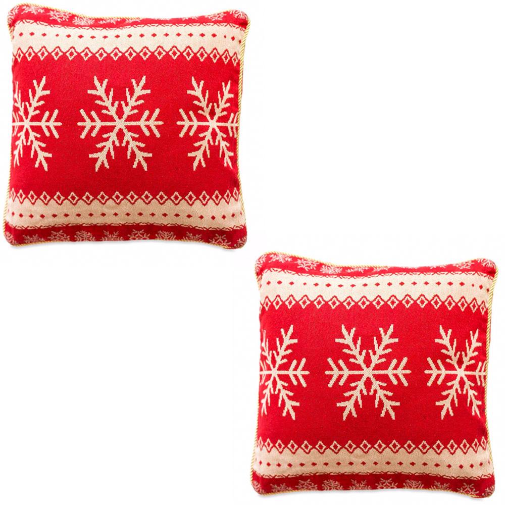 Set of 2 White Snowflakes on Red Christmas Throw Cushion Pillow Covers BestPysanky