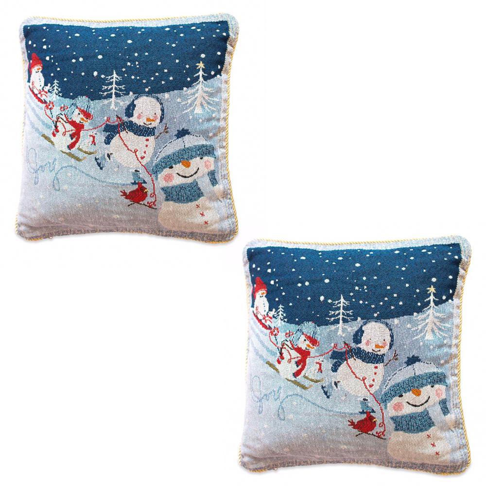 Set of 2 Snowmen Enjoying Winter Sport Parade Christmas Throw Cushion Pillow Covers BestPysanky