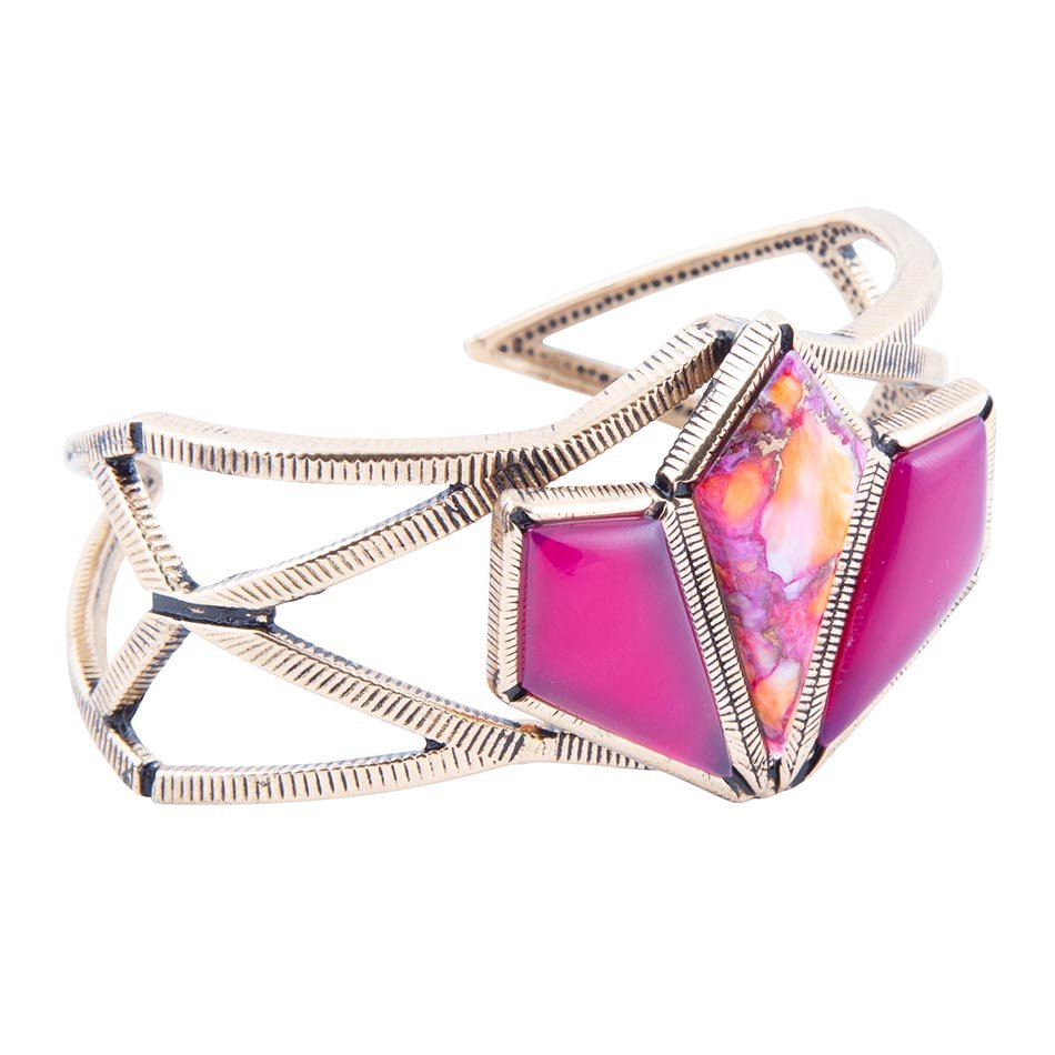 Pink Agate and Coral Matrix Golden Cuff Bracelet Barse Jewelry