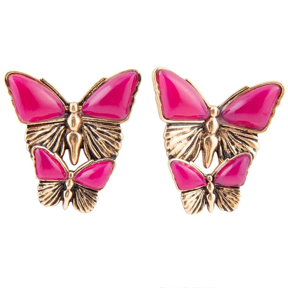 Pink Agate Golden Butterflies Post Earrings Barse Jewelry