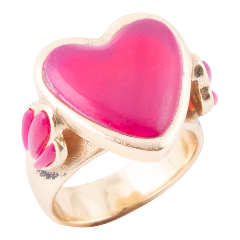 Pink Agate Heart Golden Statement Ring Barse Jewelry