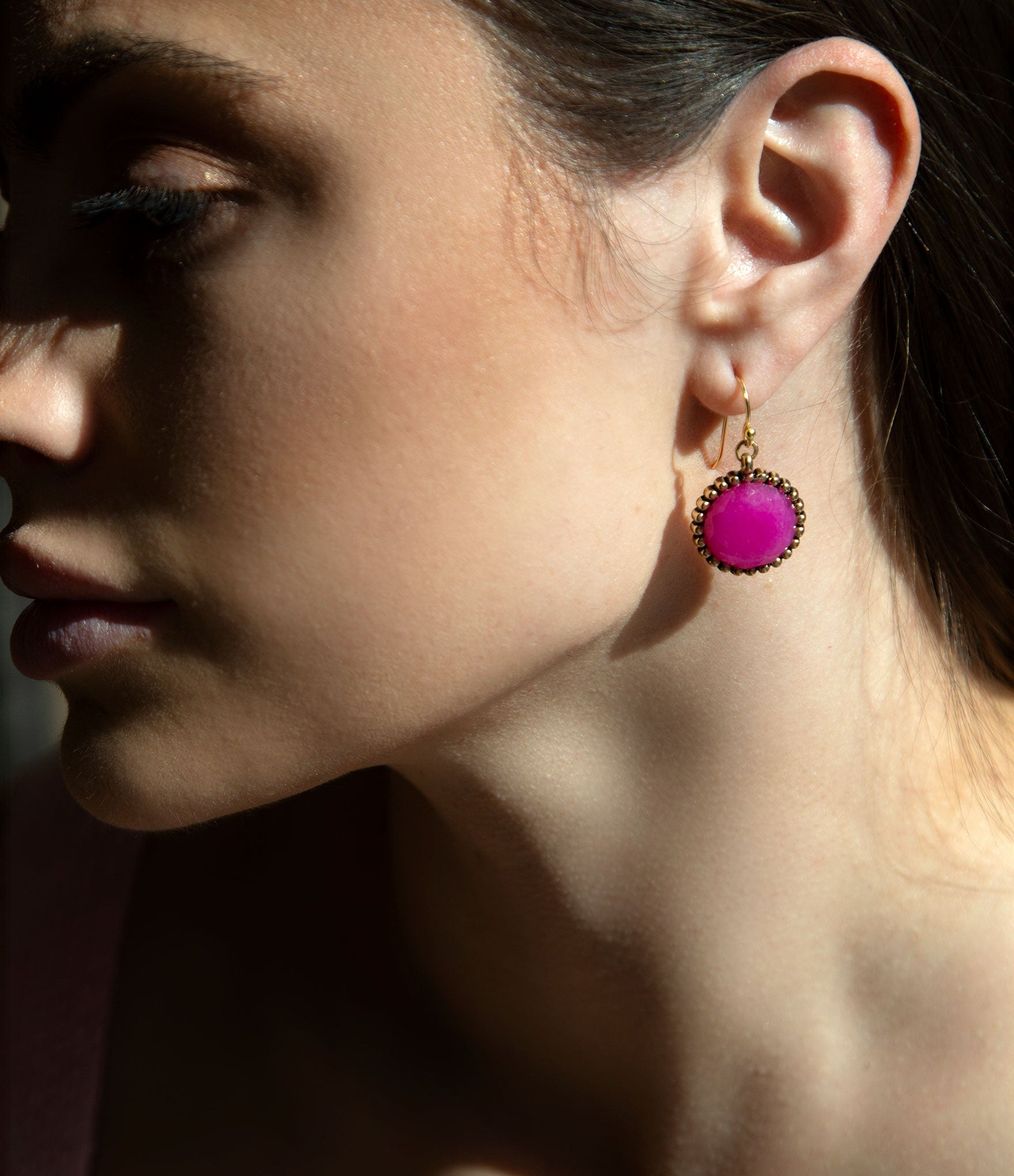 Pink Agate Punch Golden Drop Earrings Barse Jewelry