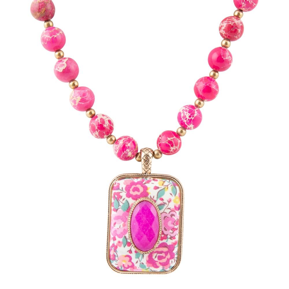 Pink Agate Stacked Stone Floral Pendant Necklace Barse Jewelry