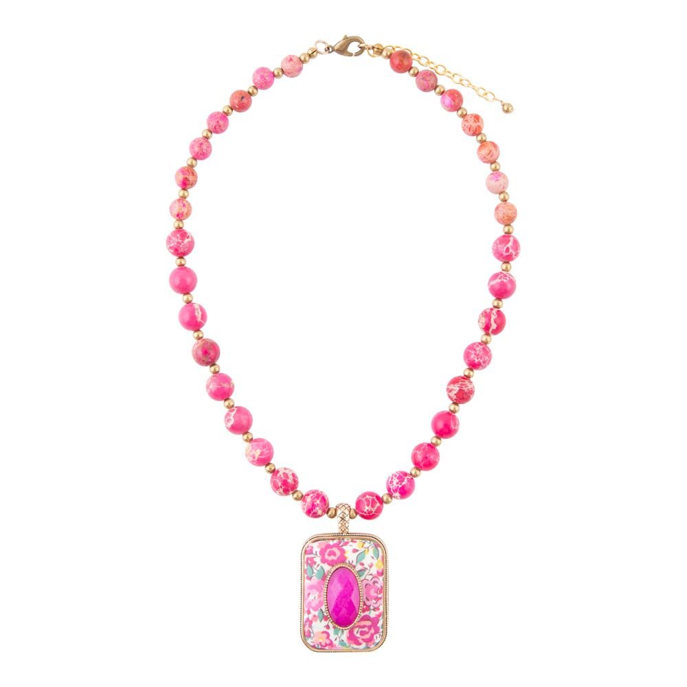 Pink Agate Stacked Stone Floral Pendant Necklace Barse Jewelry