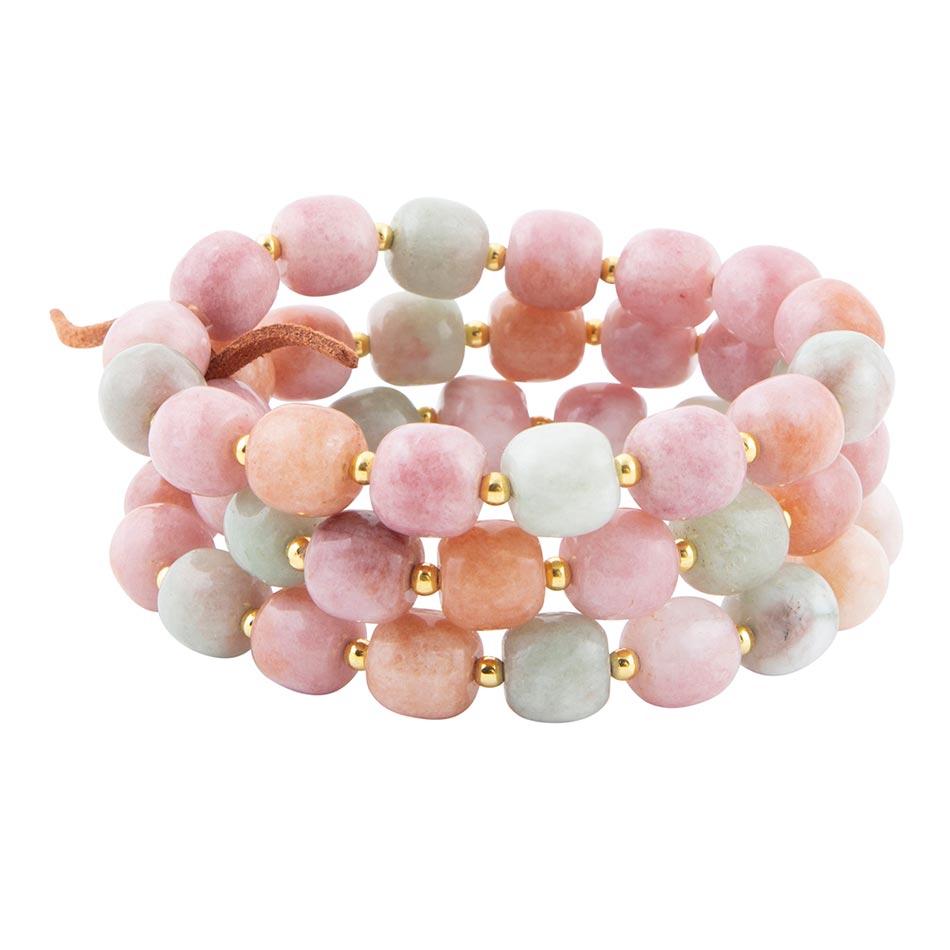 Pink and Green Pastel Jade Triple Stretch Bracelet Set Barse Jewelry