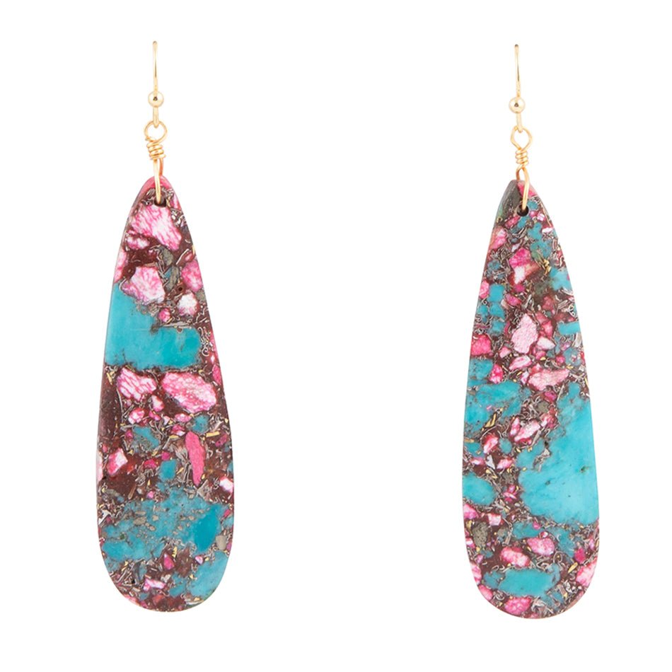 Pink and Blue Jasper Matrix Slab Golden Earrings Barse Jewelry