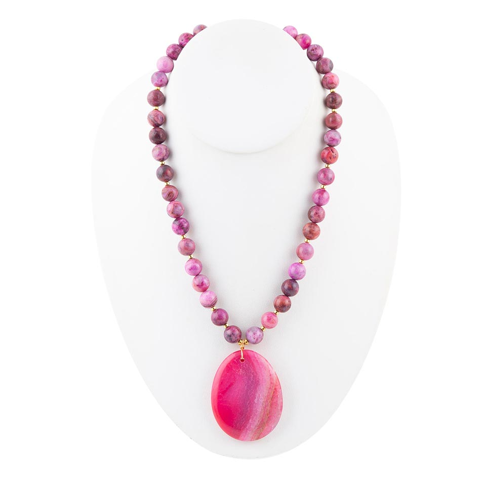 Pink Magenta Dreams Agate Slab Pendant Necklace Barse Jewelry