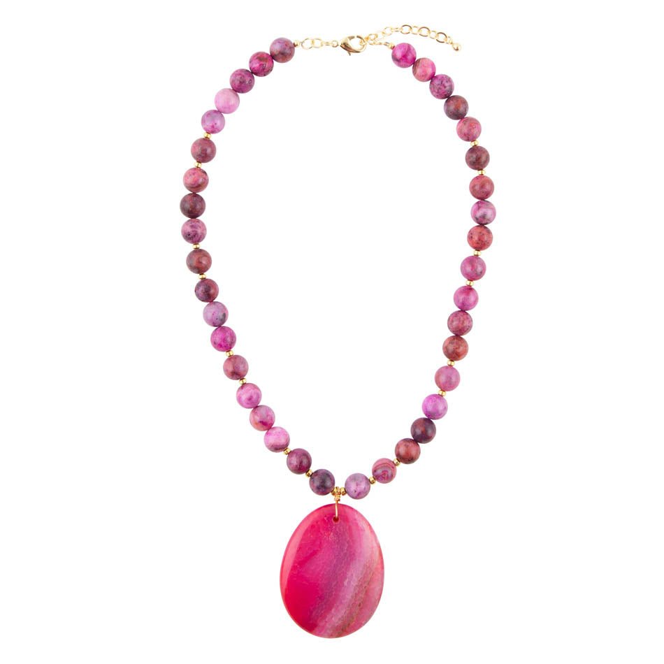 Pink Magenta Dreams Agate Slab Pendant Necklace Barse Jewelry