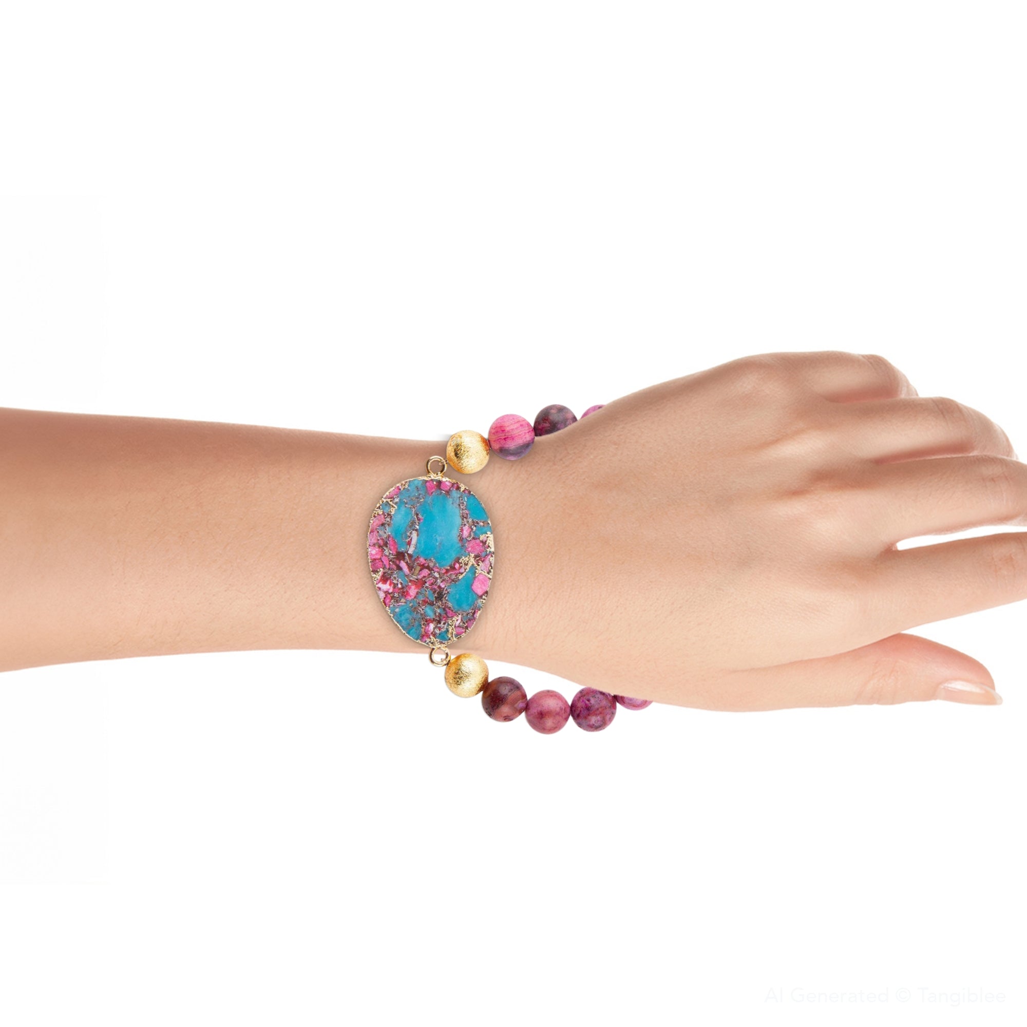 Pink Magenta Dreams Agate Slab Stretch Bracelet Barse Jewelry