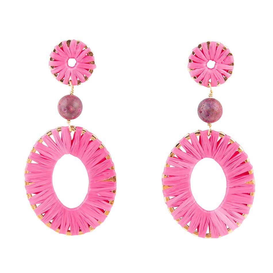 Pink Magenta Dreams Round Golden Earrings Barse Jewelry