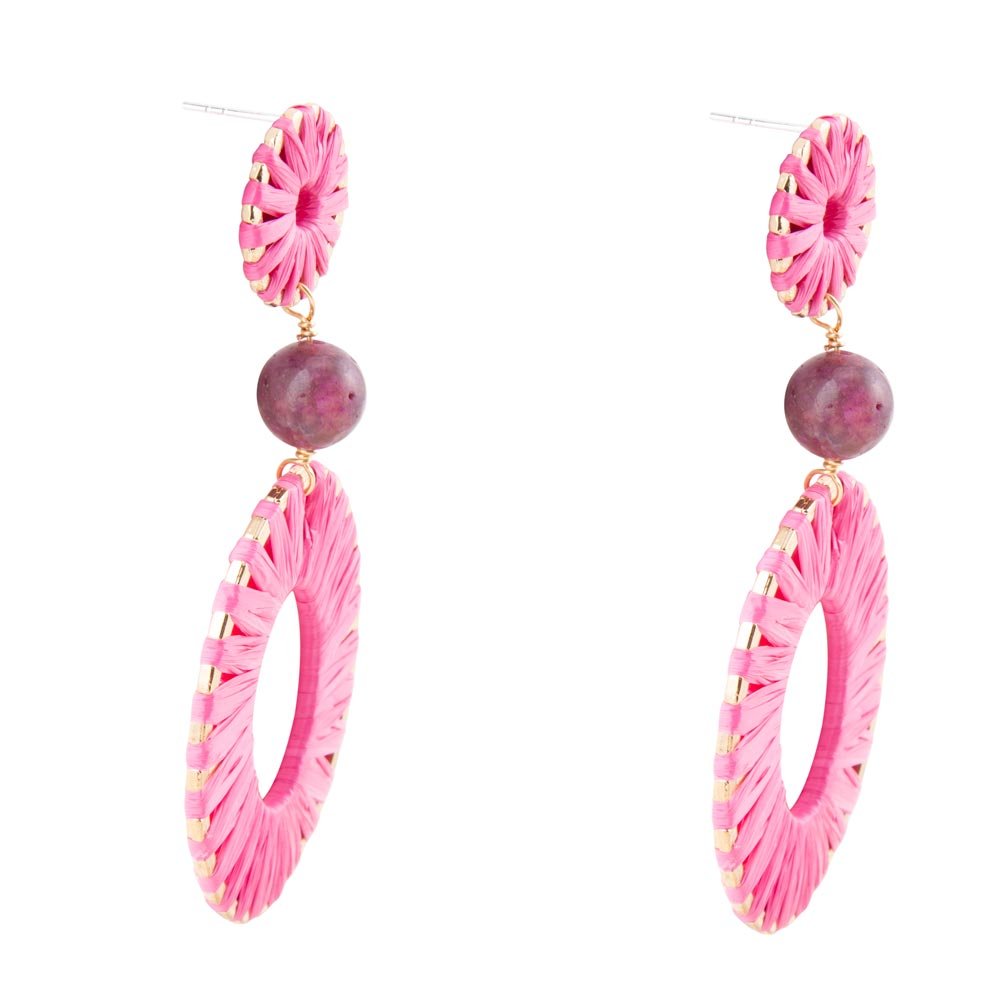 Pink Magenta Dreams Round Golden Earrings Barse Jewelry