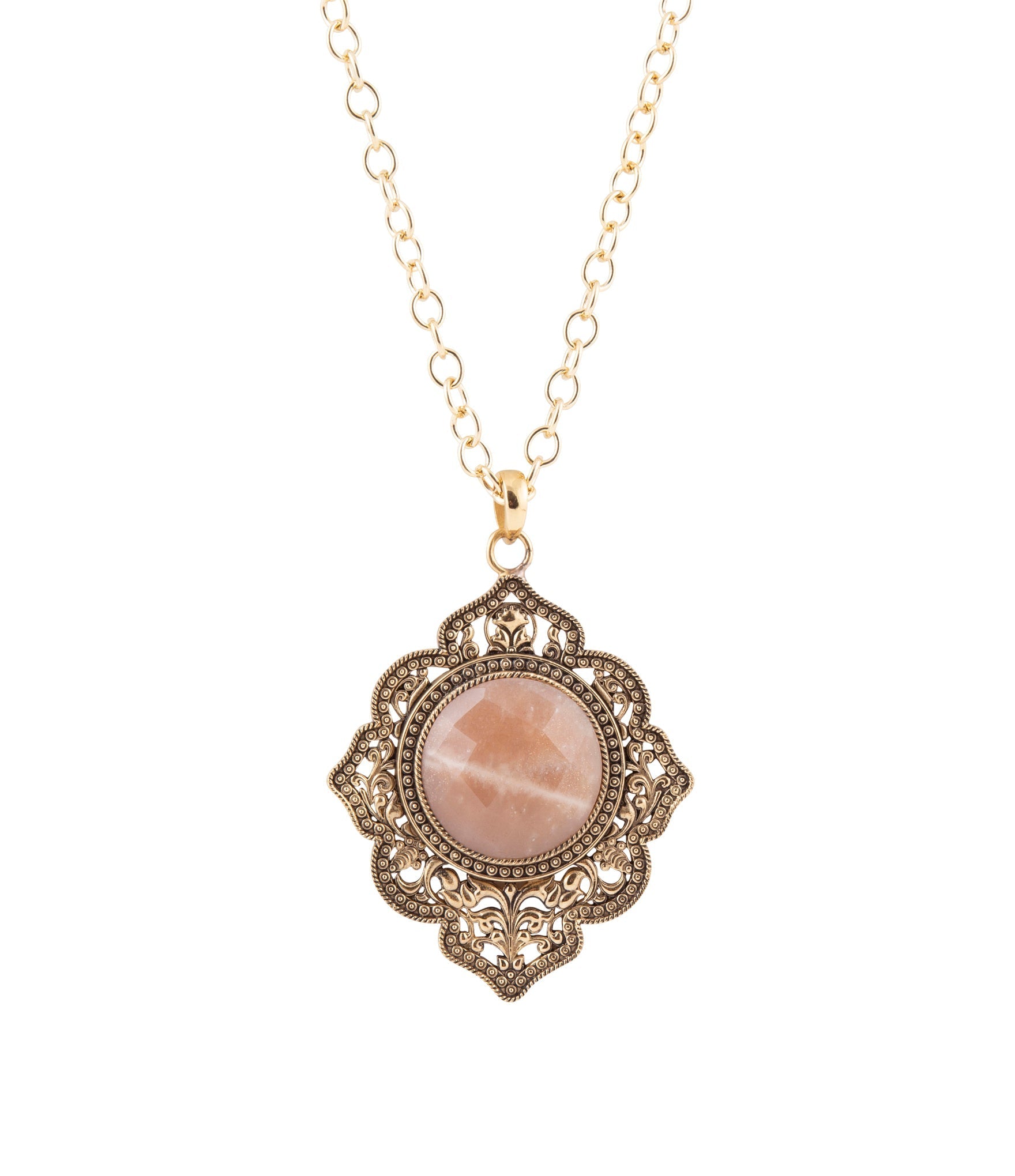 Pink Moonstone Golden Pendant Necklace Barse Jewelry