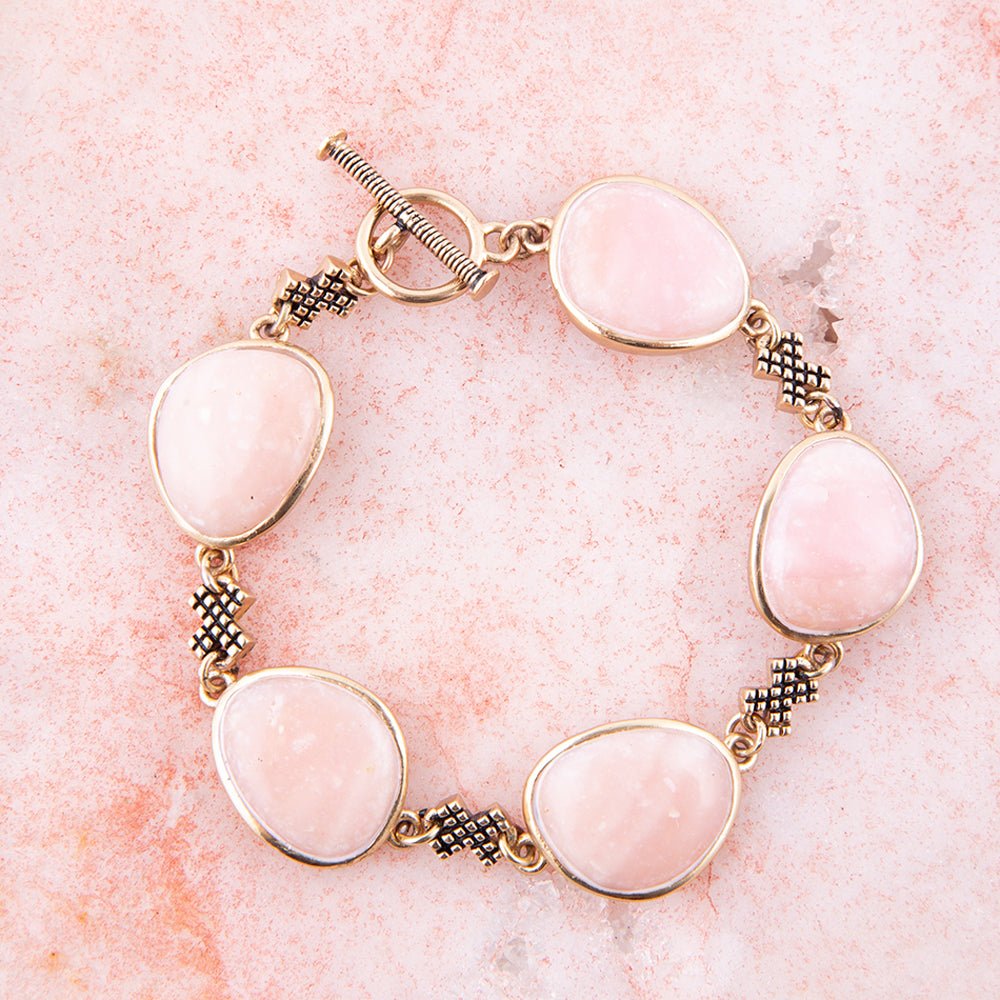 Aruba Pink Opal Golden Link Toggle Bracelet Barse Jewelry