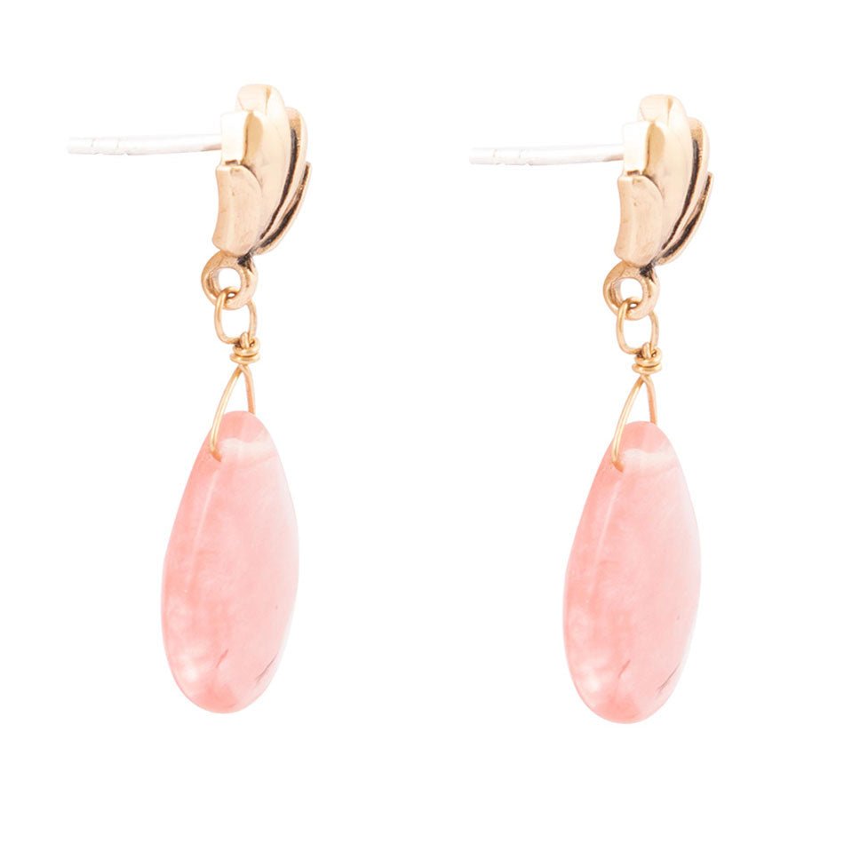Pink Quartz Golden Lotus Drop Earrings Barse Jewelry