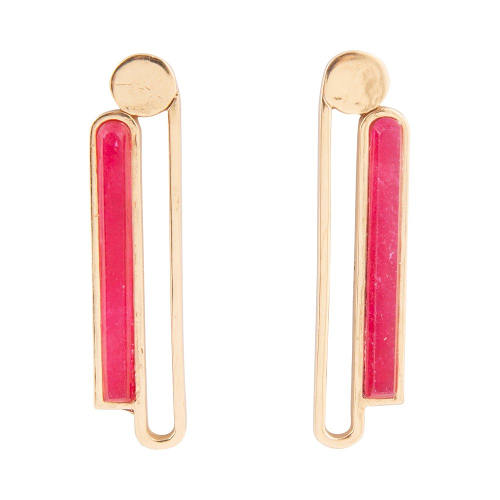 Pink Raspberry Quartz Elongated Golden Post Earrings Barse Jewelry
