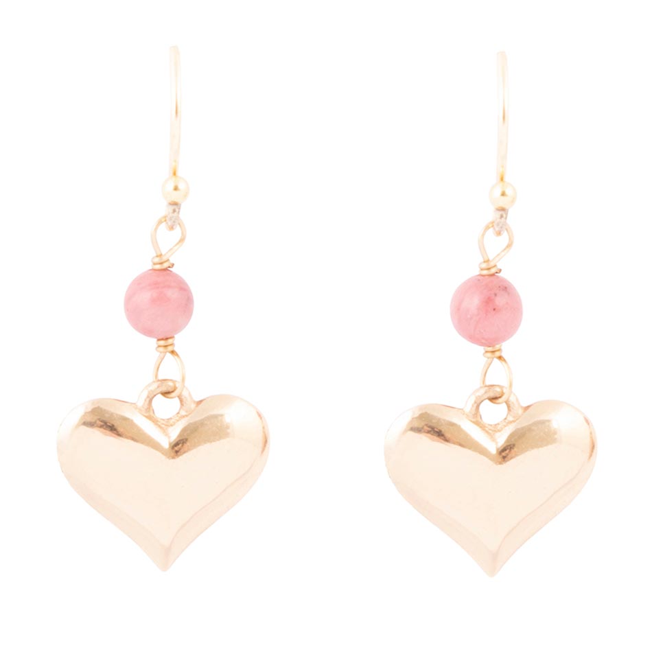 Pink Rhodonite and Golden Bronze Heart Charm Earrings Barse Jewelry