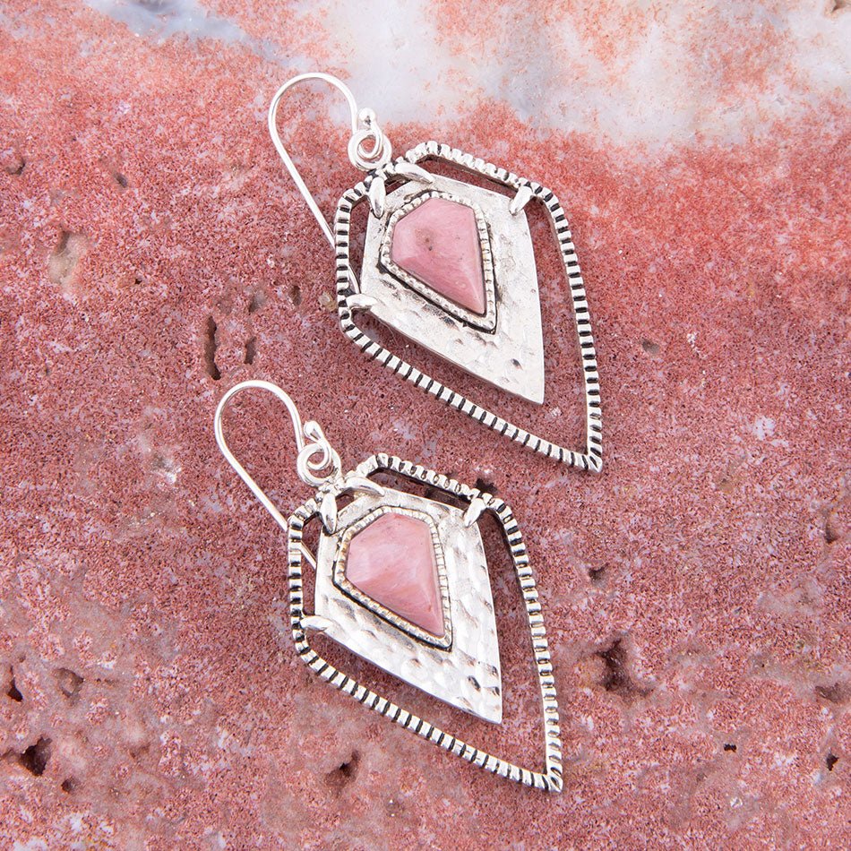 Pink Rhodonite Shield Sterling Silver Drop Earrings Barse Jewelry