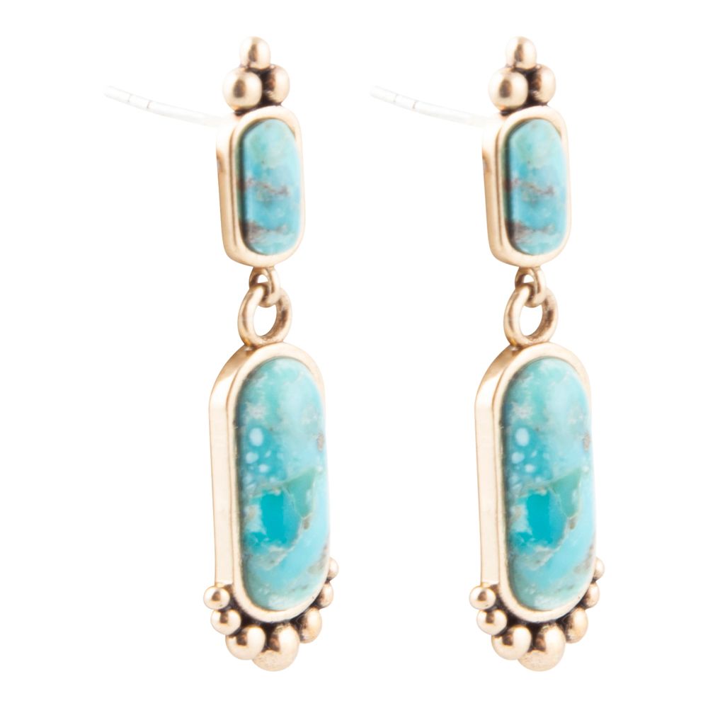 Plateau Blue Turquoise and Golden Earrings Barse Jewelry