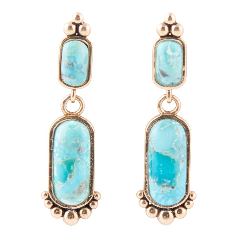 Plateau Blue Turquoise and Golden Earrings Barse Jewelry