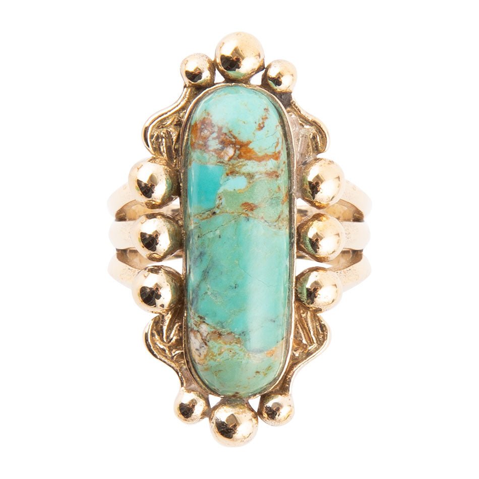 Plateau Blue Turquoise and Golden Ring Barse Jewelry