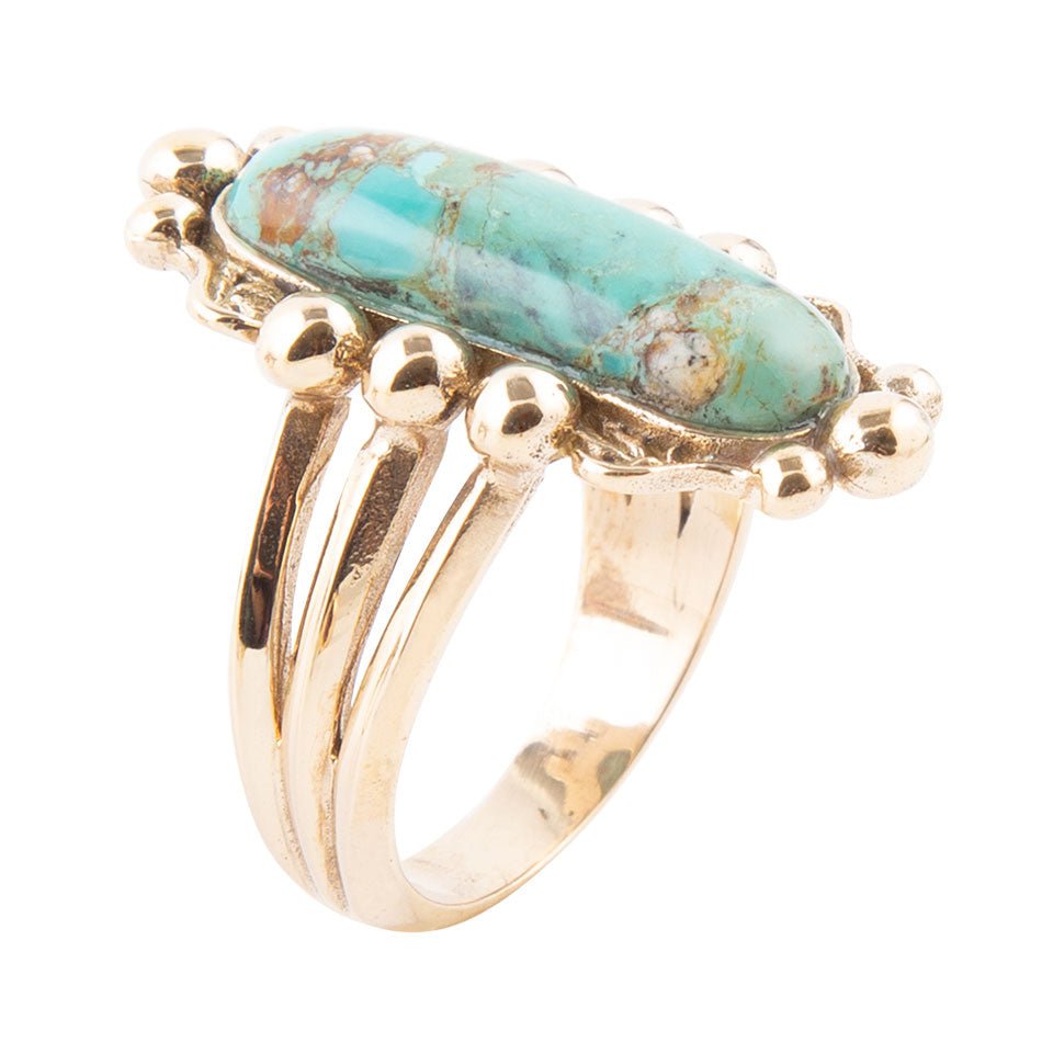 Plateau Blue Turquoise and Golden Ring Barse Jewelry
