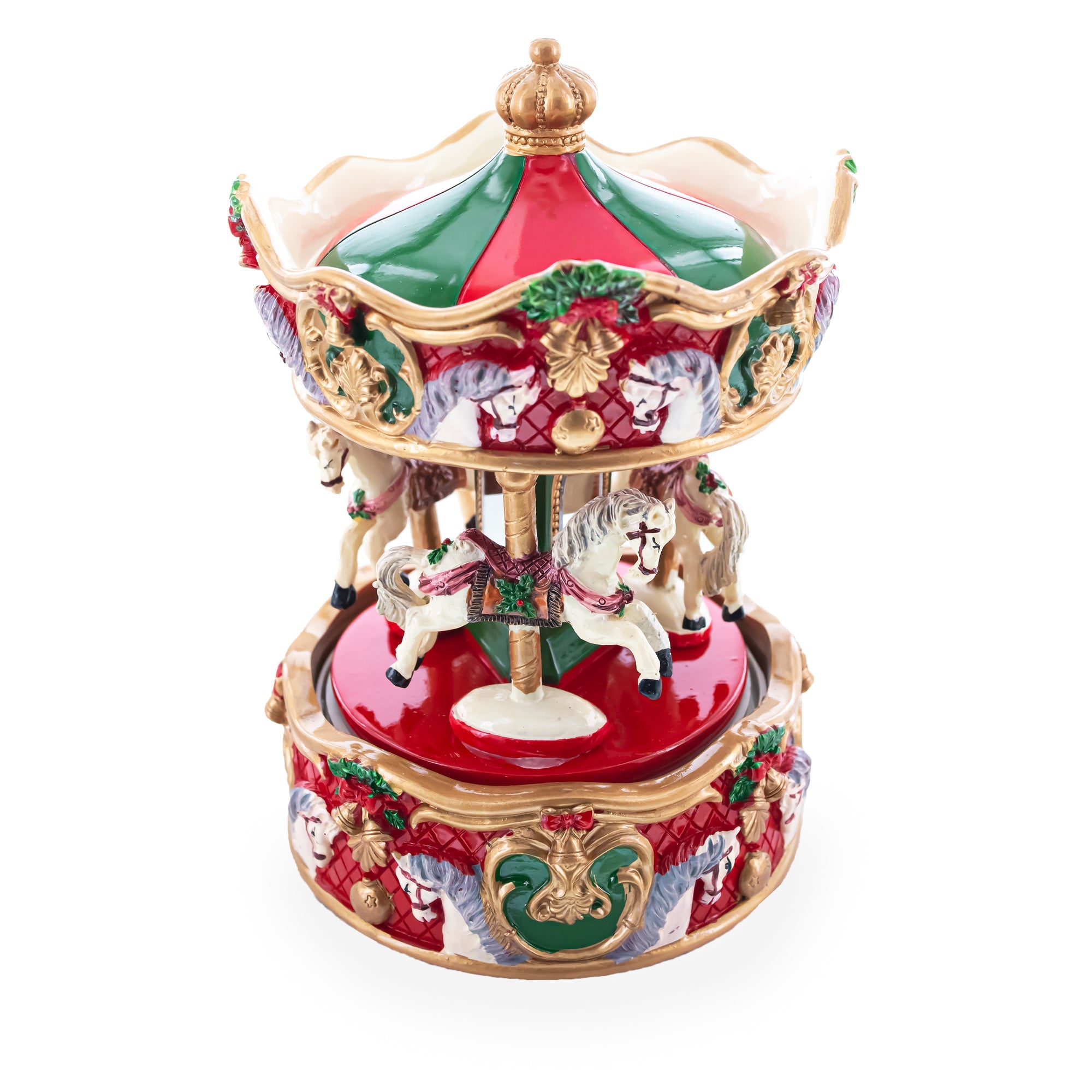 Musical Christmas Figurine with Spinning Carousel Horses