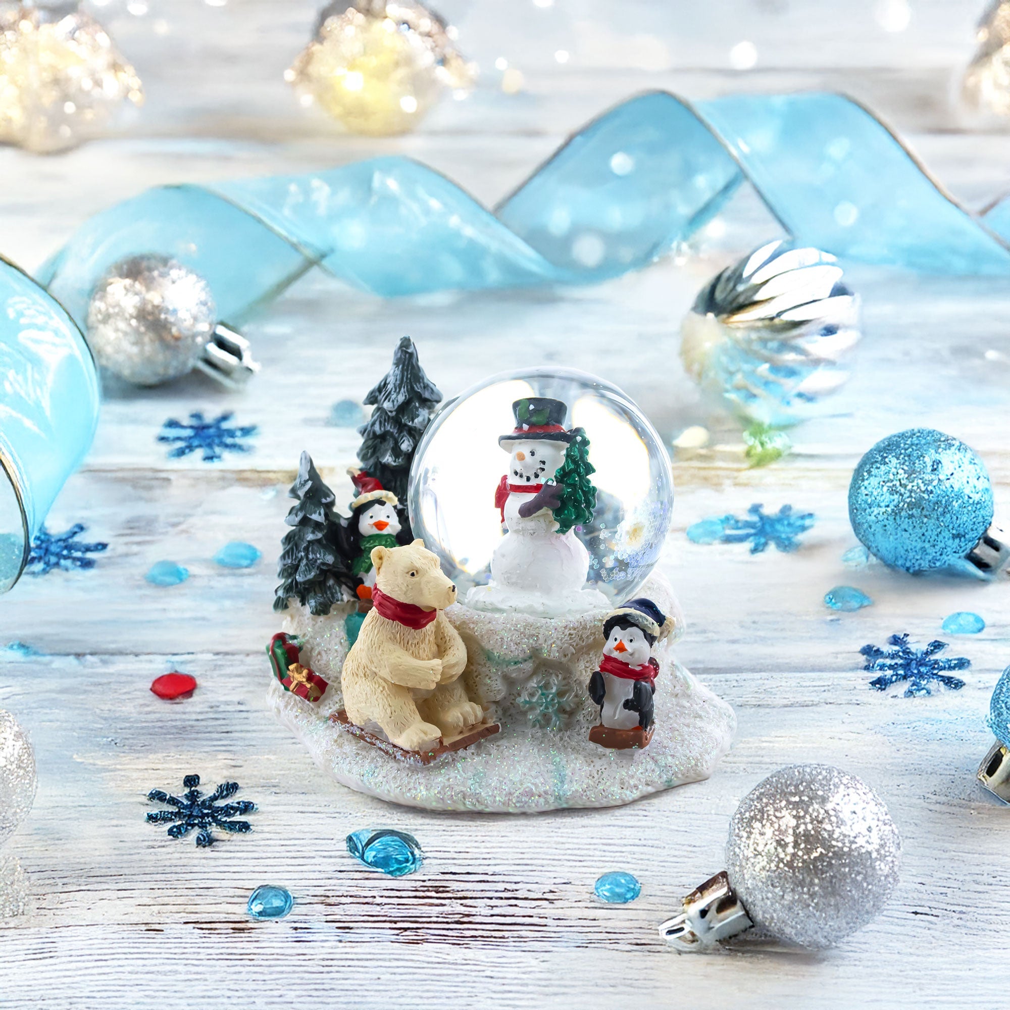 Snowman, Polar Bear and Penguins Mini Water Snow Globe