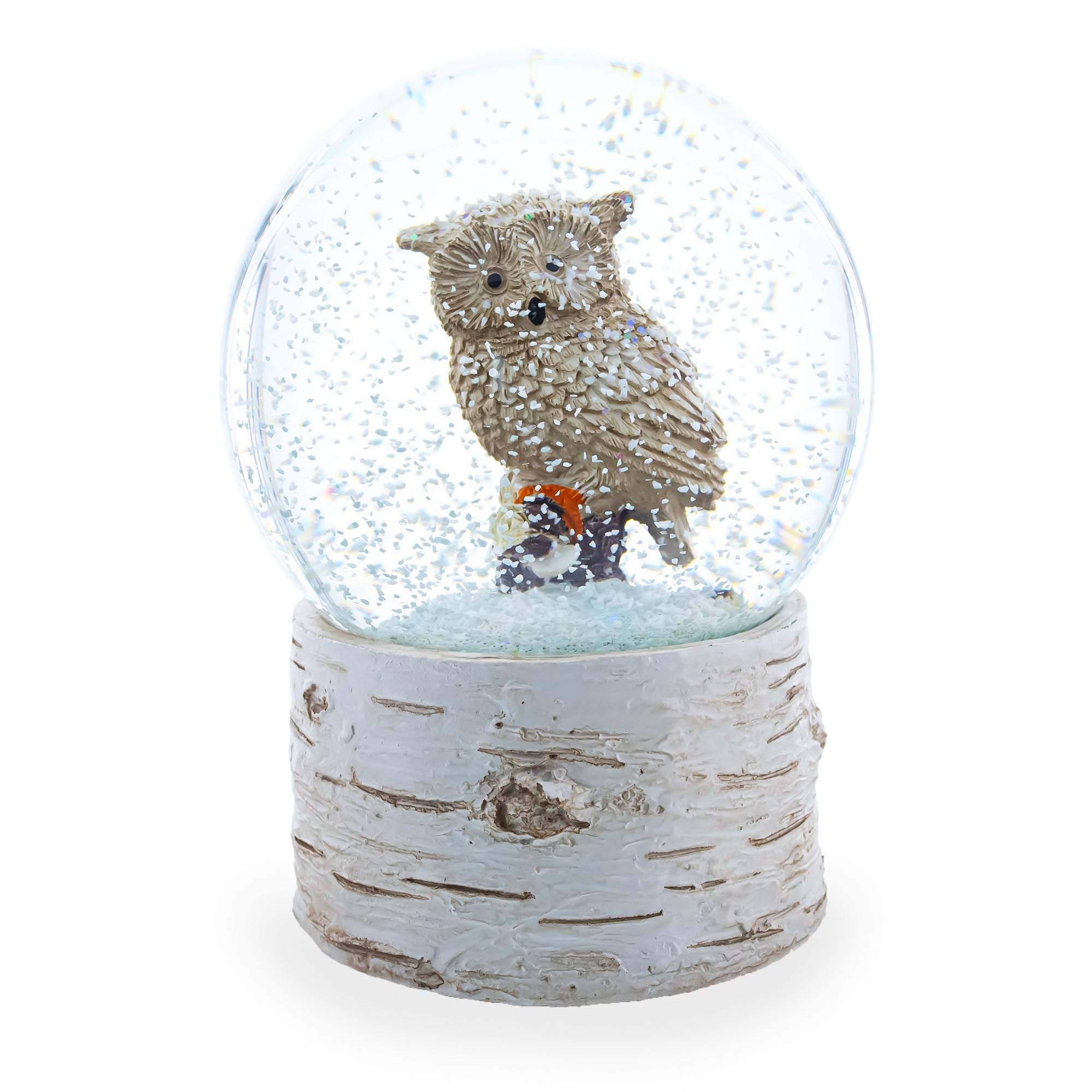 Owl Perched on Tree Branch Musical Water Snow Globe