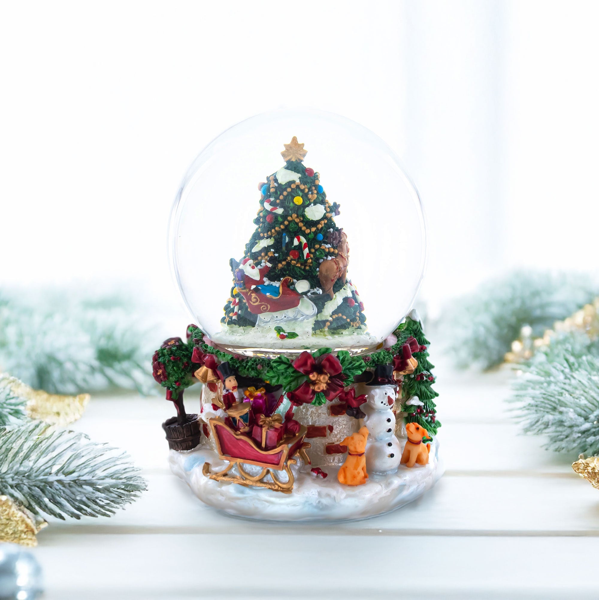 Santa's, Snowman and Canine Companions Musical Water Snow Globe