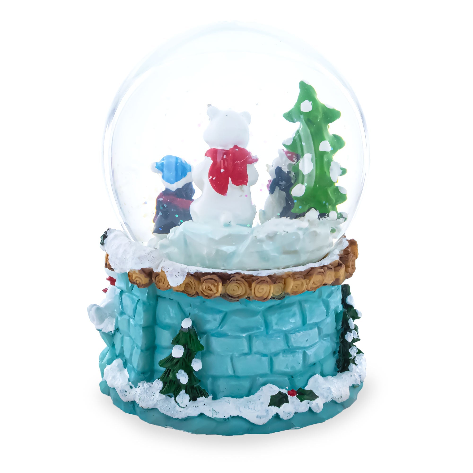 Bear and Penguins Fishing Musical Christmas Water Snow Globe