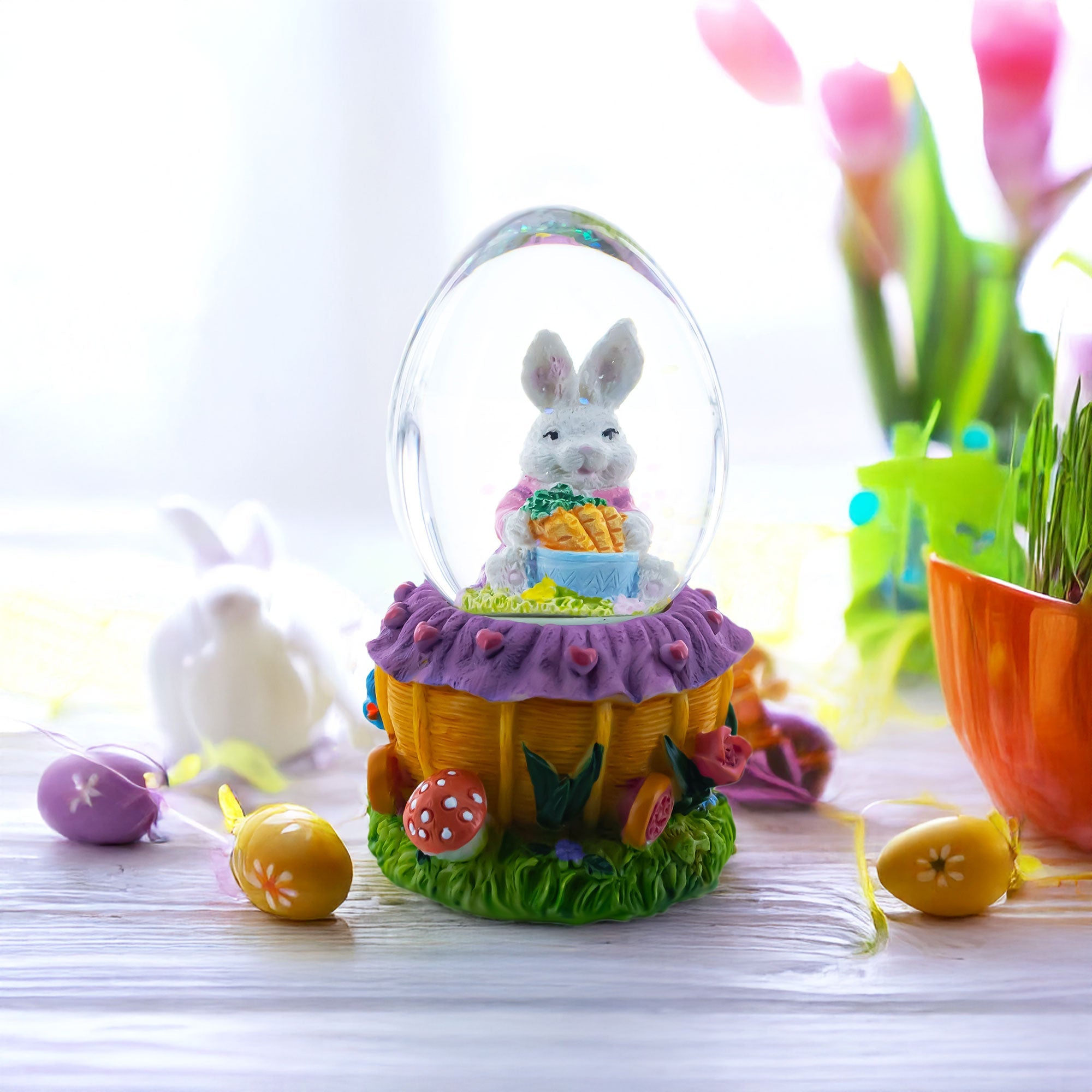 Bunny and Carrots Basket Water Globe