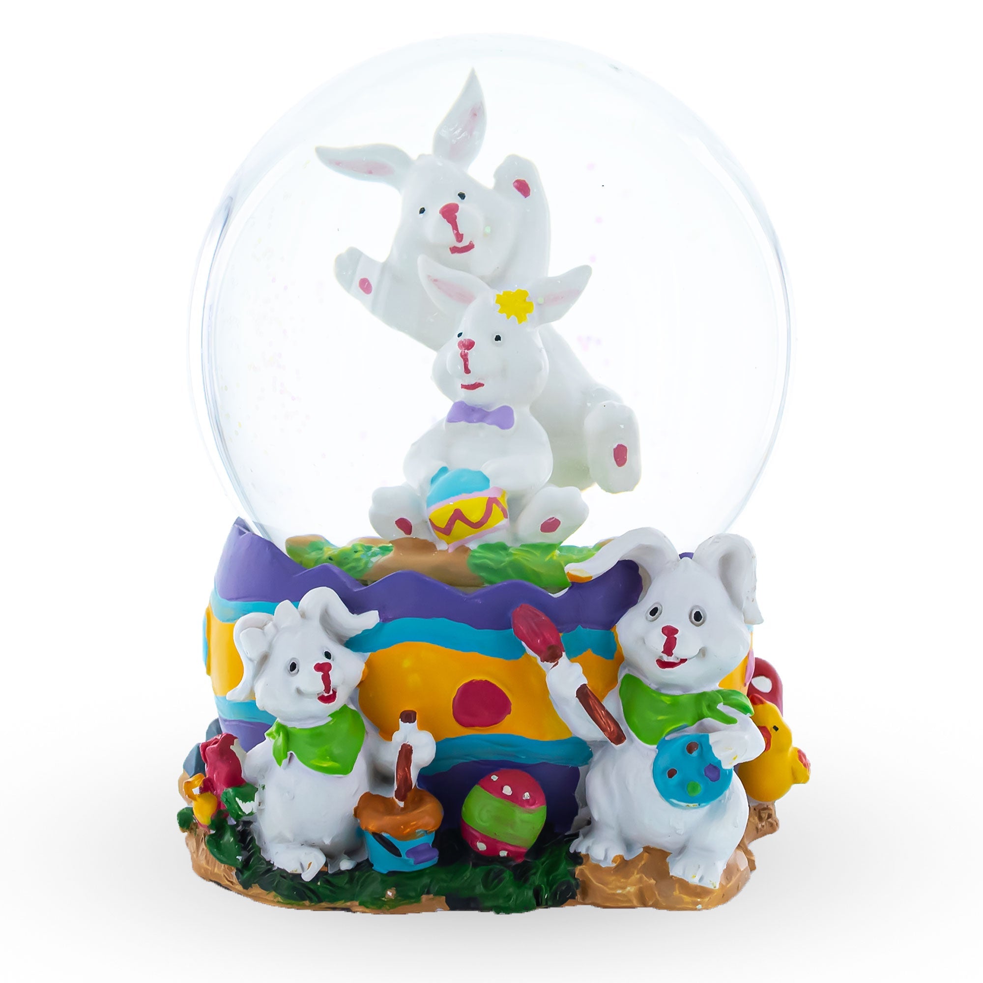 Bunnies Decorating Easter Eggs Musical Water Snow Globe