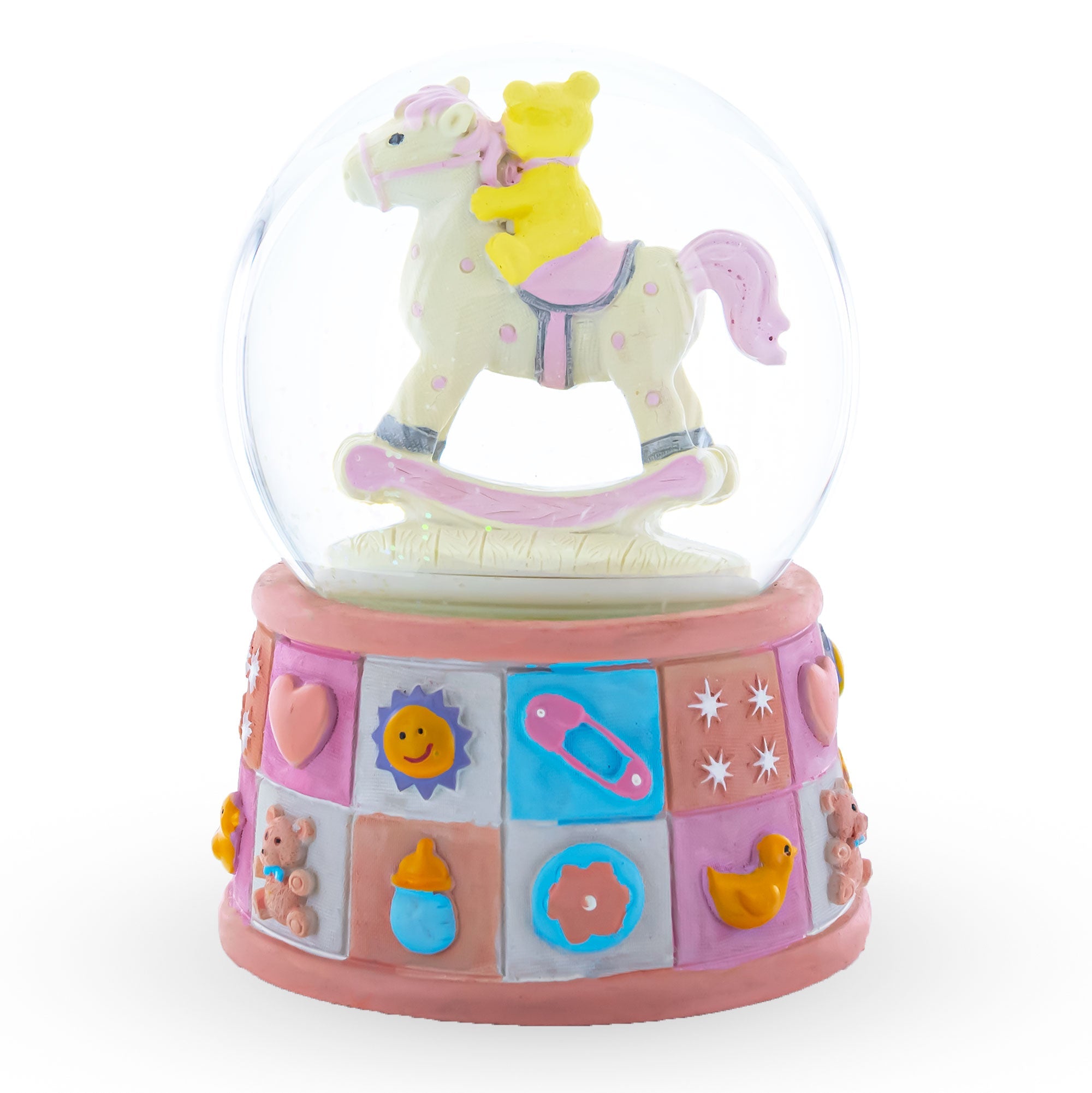 Lullaby Teddy on Rocking Horse Musical Water Snow Globe