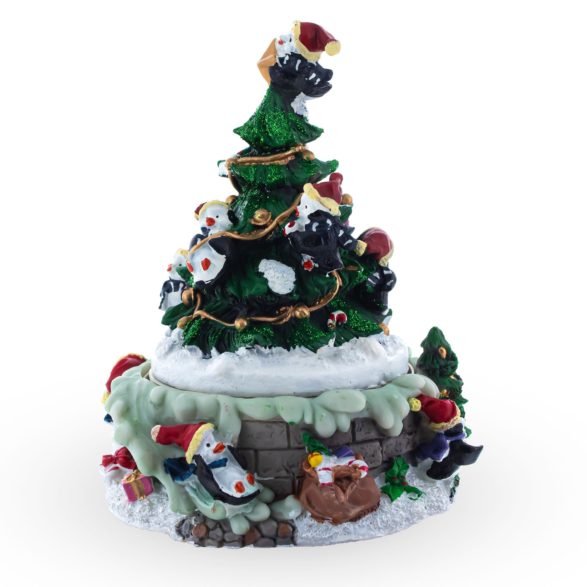 Spinning Christmas Tree Musical Figurine with Decorating Penguins BestPysanky
