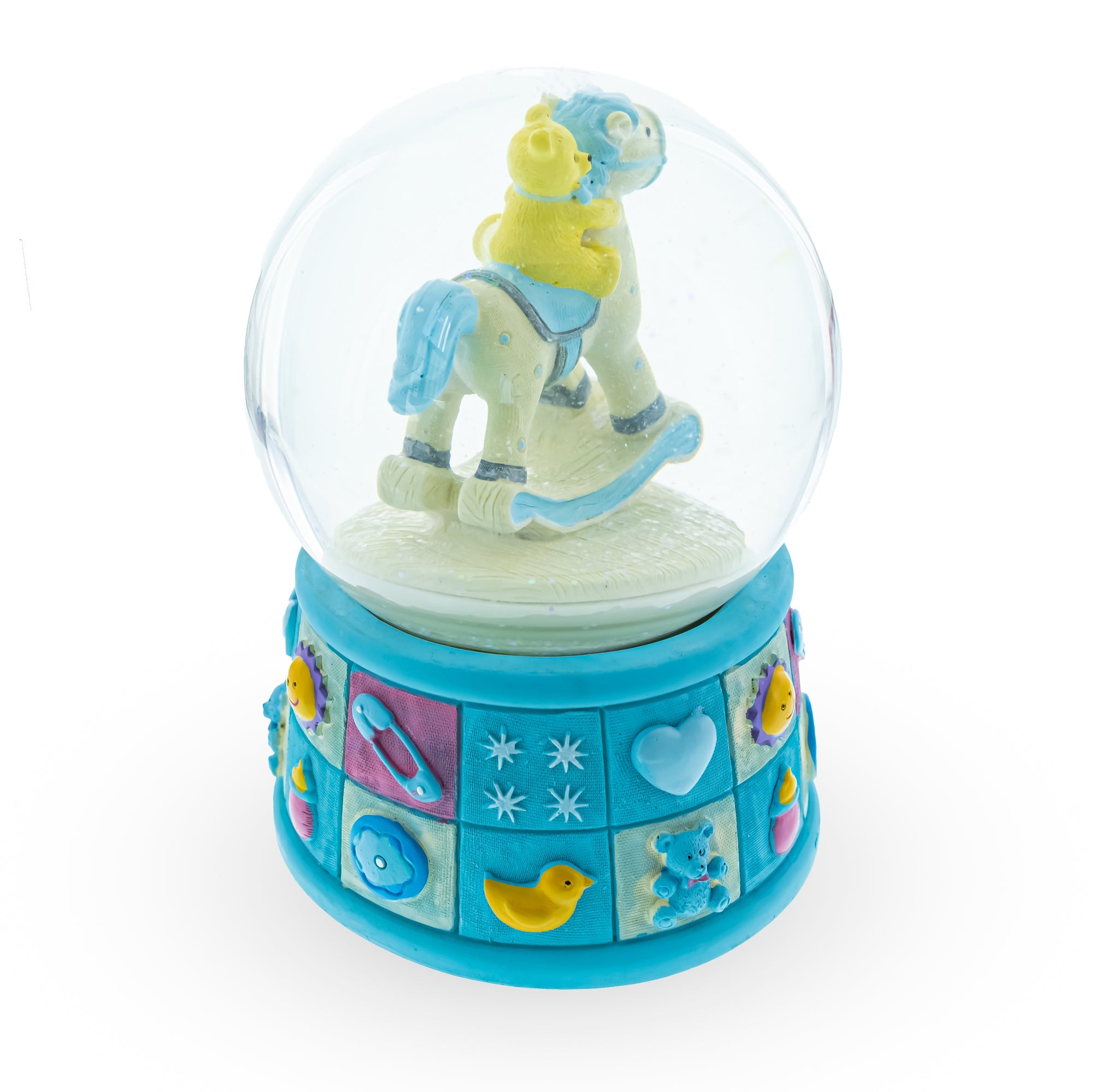 Teddy Bear on Rocking Horse Baby Boy Musical Water Snow Globe