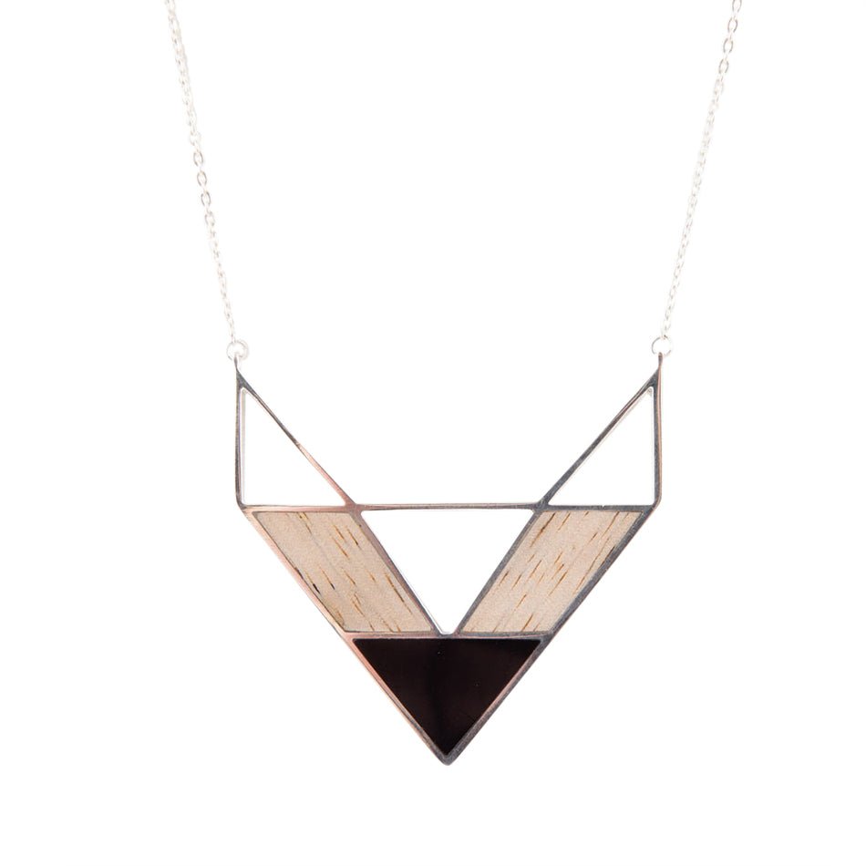 Point Made Wood and Onyx Sterling Silver Necklace Barse Jewelry